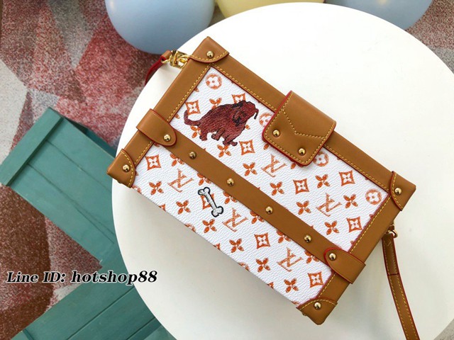 路易威登LV女包 M44437白 2019早春系列 貓犬圖案 Petite Malle手袋 LV軟盒子女士肩背包 xxlv1783